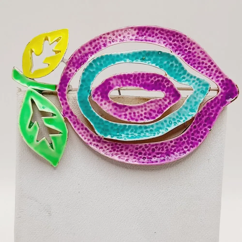 Vintage J.J. Enamel Rose Brooch Colorful Floral Gold Tone Jonette Jewelry